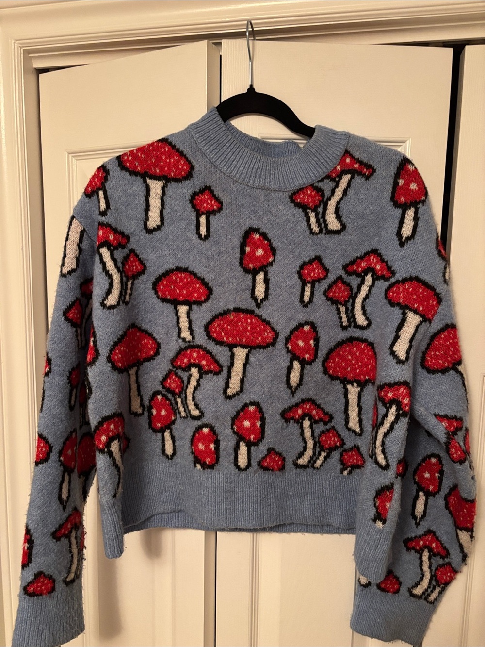 Zara medium size Blue Mushroom Pattern Women's Crewneck Sweater